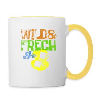 Wild & frech und schon 8 Geburtstag Geschenk - Tasse zweifarbig - Weiß/Gelb - Rechts