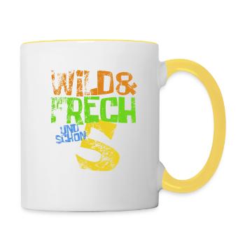 Wild & frech und schon 5 Geburtstag Geschenk - Tasse zweifarbig - Weiß/Gelb - Rechts