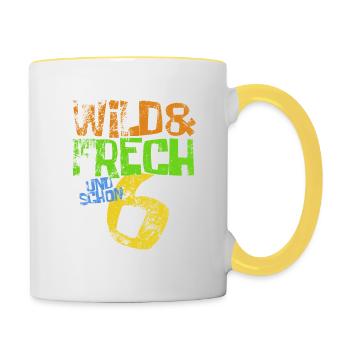 Wild & frech und schon 6 Geburtstag Geschenk - Tasse zweifarbig - Weiß/Gelb - Rechts