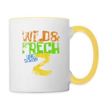 Wild & frech und schon 2 Geburtstag Geschenk - Tasse zweifarbig - Weiß/Gelb - Rechts