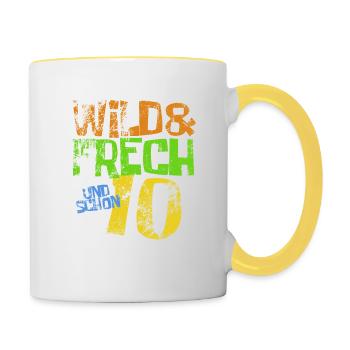Wild & frech und schon 10 Geburtstag Geschenk - Tasse zweifarbig - Weiß/Gelb - Rechts