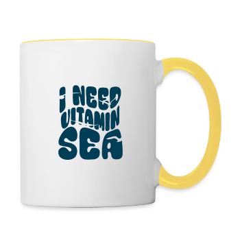 J’ai besoin de vitamine Mer - Vacances Été Mouettes Mer - Mug contrasté - blanc/jaune - Droite