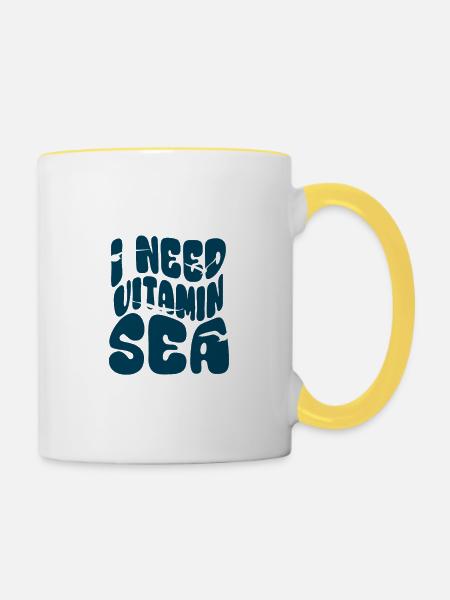 I need Vitamin Sea - Urlaub Sommer Möwen Meer - Tasse zweifarbig - Weiß/Gelb