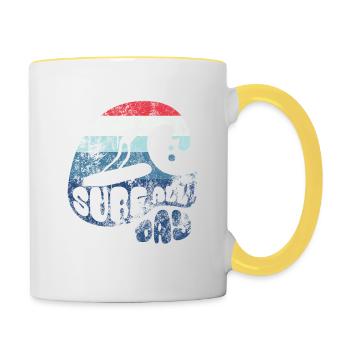 Surf toute la journée - Vague - Surfeur - Cadeau - Mug contrasté - blanc/jaune - Droite