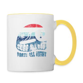 Surf all day - party all night - Tasse zweifarbig - Weiß/Gelb - Rechts