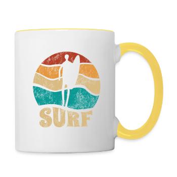 Sunset Surfer - Surf toute la journée - Vague - Cadeau - Mug contrasté - blanc/jaune - Droite