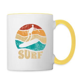 Sunset Surfer - Surf toute la journée - Vague - Cadeau - Mug contrasté - blanc/jaune - Droite