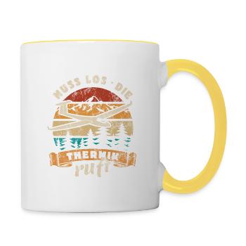 Muss los die Thermik ruft - Segelflugzeug Spruch - Tasse zweifarbig - Weiß/Gelb - Rechts