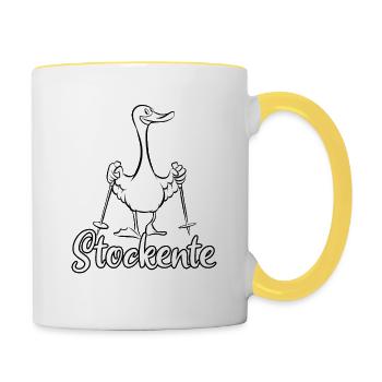 Stockente - Ente mit Stöcken - Walking - Tasse zweifarbig - Weiß/Gelb - Rechts