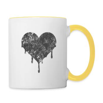 Emo Noir - Coeur Noir - Coeur Sang - Mug contrasté - blanc/jaune - Droite