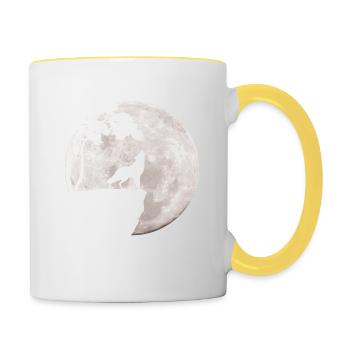 Vollmond - Nacht - Wolf Silhouette - Tasse zweifarbig - Weiß/Gelb - Rechts