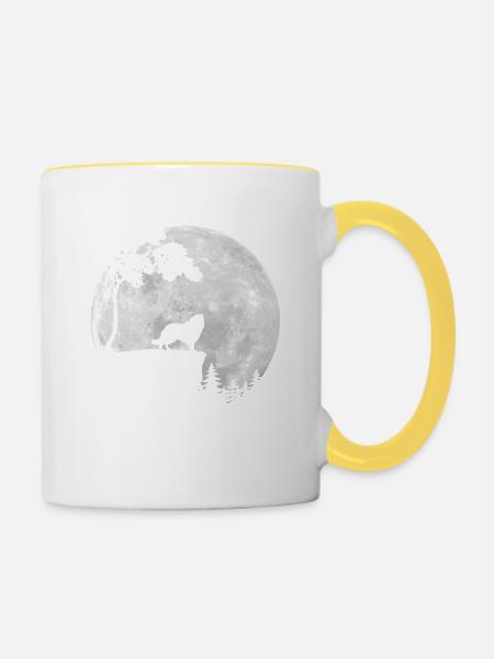Vollmond - Nacht - Collie Hund Silhouette - Tasse zweifarbig - Weiß/Gelb