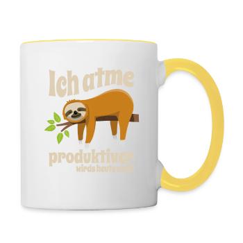 Ich atme, produktiver wirds heute nicht - Faultier - Tasse zweifarbig - Weiß/Gelb - Rechts