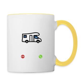 Mein Wohnmobil ruft an - ich muss los - Spruch - Tasse zweifarbig - Weiß/Gelb - Rechts