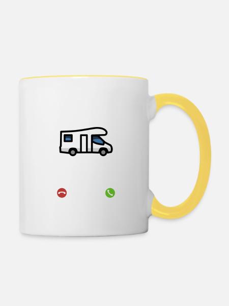 Mein Wohnmobil ruft an - ich muss los - Spruch - Tasse zweifarbig - Weiß/Gelb