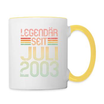 Legendär seit Juli 2003 - Geburtstag Retro - Tasse zweifarbig - Weiß/Gelb - Rechts