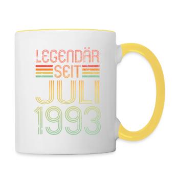 Legendär seit Juli 1993 - Geburtstag Retro - Tasse zweifarbig - Weiß/Gelb - Rechts