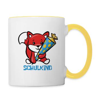 Fuchs Schulanfang Schulkind - Tasse zweifarbig - Weiß/Gelb - Rechts