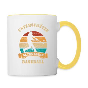 Unterschätze nie einen alten Mann - Baseball - Tasse zweifarbig - Weiß/Gelb - Rechts