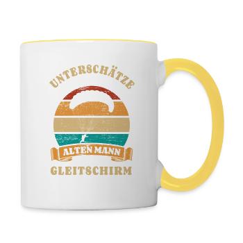 Unterschätze nie einen alten Mann mit Gleitschirm - Tasse zweifarbig - Weiß/Gelb - Rechts