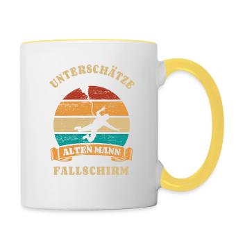 Unterschätze nie einen alten Mann mit Fallschirm - Tasse zweifarbig - Weiß/Gelb - Rechts