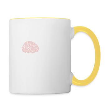 Hier! Dir ist was runtergefallen Gehirn Spruch - Tasse zweifarbig - Weiß/Gelb - Rechts
