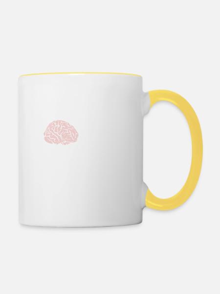 Hier! Dir ist was runtergefallen Gehirn Spruch - Tasse zweifarbig - Weiß/Gelb