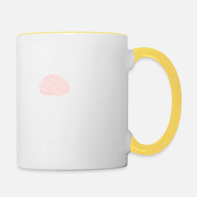 Hier! Dir ist was runtergefallen Gehirn Spruch - Tasse zweifarbig - Weiß/Gelb