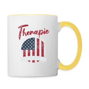 Ich brauche keine Therapie ich muss nach Amerika - Tasse zweifarbig - Weiß/Gelb - Rechts