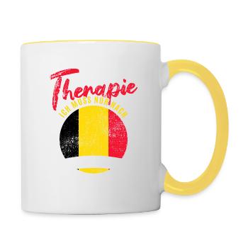 Ich brauche keine Therapie ich muss nach Belgien - Tasse zweifarbig - Weiß/Gelb - Rechts