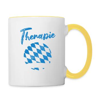 Ich brauche keine Therapie ich muss nach Bayern - Tasse zweifarbig - Weiß/Gelb - Rechts