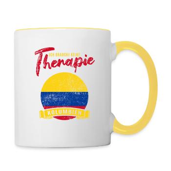 Ich brauche keine Therapie ich muss nach Kolumbien - Tasse zweifarbig - Weiß/Gelb - Rechts
