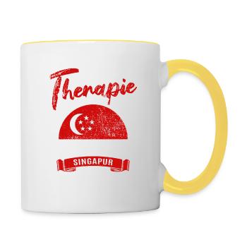 Ich brauche keine Therapie ich muss nach Singapur - Tasse zweifarbig - Weiß/Gelb - Rechts