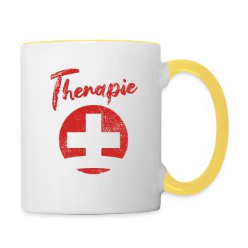 Ich brauche keine Therapie ich muss in die Schweiz - Tasse zweifarbig - Weiß/Gelb - Rechts