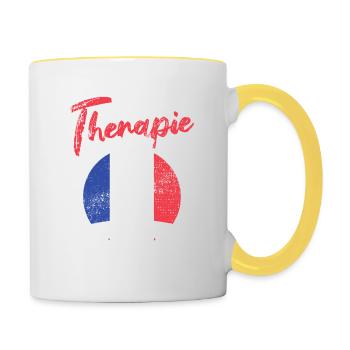 Ich brauch keine Therapie ich muss nach Frankreich - Tasse zweifarbig - Weiß/Gelb - Rechts