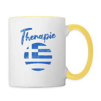 Ich brauch keine Therapie muss nach Griechenland - Tasse zweifarbig - Weiß/Gelb - Rechts