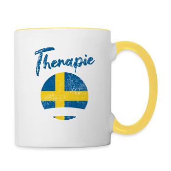 Ich brauche keine Therapie ich muss nach Schweden - Tasse zweifarbig - Weiß/Gelb - Rechts