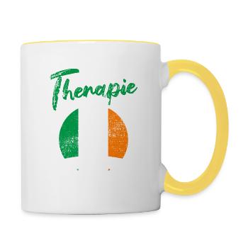 Ich brauche keine Therapie ich muss nach Irland - Tasse zweifarbig - Weiß/Gelb - Rechts