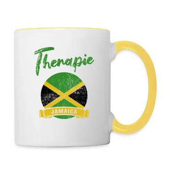 Ich brauche keine Therapie ich muss nach Jamaica - Tasse zweifarbig - Weiß/Gelb - Rechts