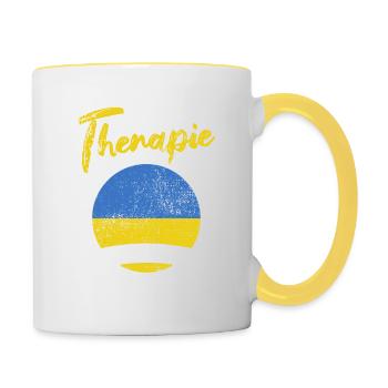 Ich brauche keine Therapie ich muss in die Ukraine - Tasse zweifarbig - Weiß/Gelb - Rechts