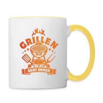 Grillen geht immer - Grill Fan - Spruch - Tasse zweifarbig - Weiß/Gelb - Rechts