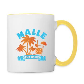 Malle geht immer - Mallorca Fan - Spruch - Tasse zweifarbig - Weiß/Gelb - Rechts