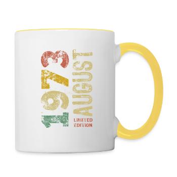 Limited Edition August 1973 Geburtstag - Geschenk - Tasse zweifarbig - Weiß/Gelb - Rechts