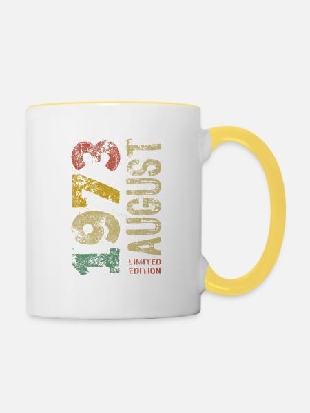 Limited Edition August 1973 Geburtstag - Geschenk - Tasse zweifarbig - Weiß/Gelb