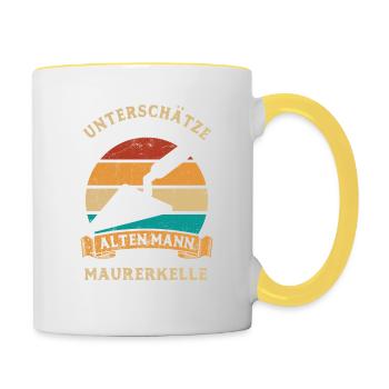 Unterschätze nie einen alten Mann mit Maurerkelle - Tasse zweifarbig - Weiß/Gelb - Rechts