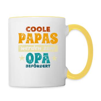 Coole Papas werden zum Opa befördert - Spruch - Tasse zweifarbig - Weiß/Gelb - Rechts