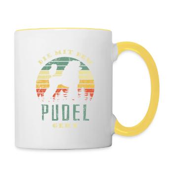 Die mit dem Pudel geht - Gassi gehen - Tasse zweifarbig - Weiß/Gelb - Rechts