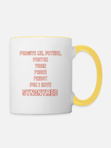 Forgive me father synonym - Contrasting Mug - white/yellow