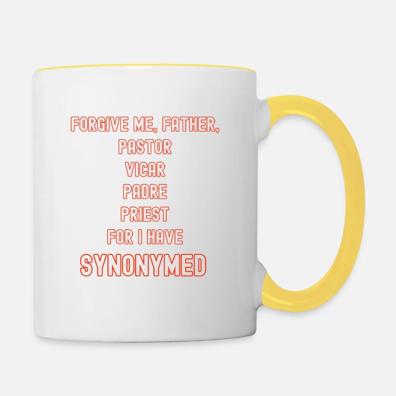 Forgive me father synonym - Contrasting Mug - white/yellow