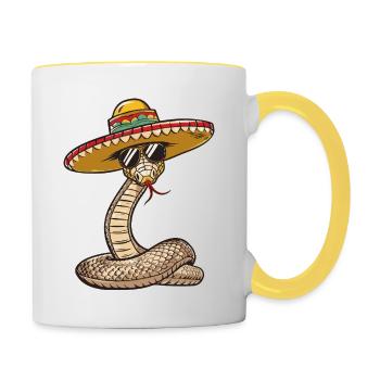 Serpent Cobra Bande Dessinée Drôle Sombrero - Mug contrasté - blanc/jaune - Droite